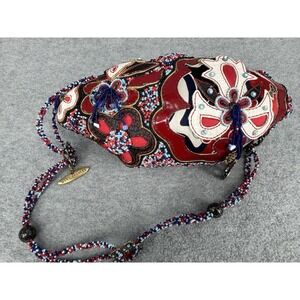 Mary Frances Beaded Crossbody Shoulder Bag Red Blue Floral Butterfly Embellished